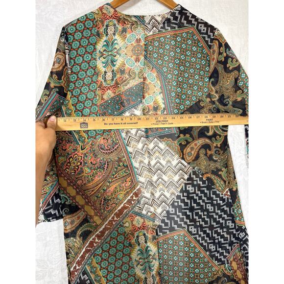 Wrangler Open Cardigan Large Brown Mixed Prints Long Duster Poncho Cape Western - Picture 9 of 10